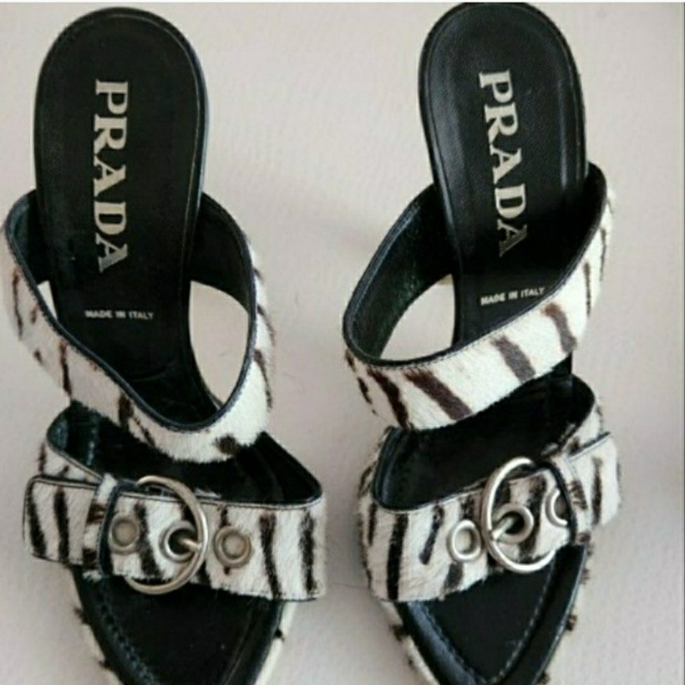 Prada Zebra Patterned Sandals with Black and White Straps
